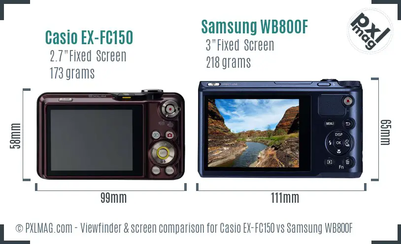 Casio EX-FC150 vs Samsung WB800F Screen and Viewfinder comparison