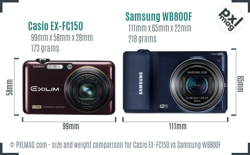 Casio EX-FC150 vs Samsung WB800F size comparison