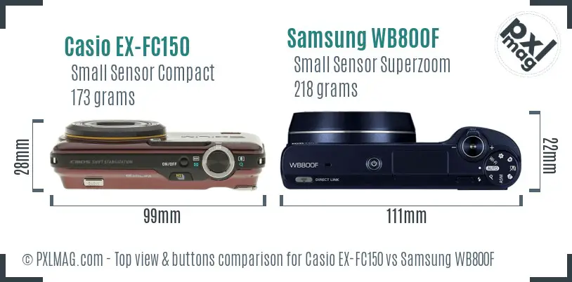 Casio EX-FC150 vs Samsung WB800F top view buttons comparison