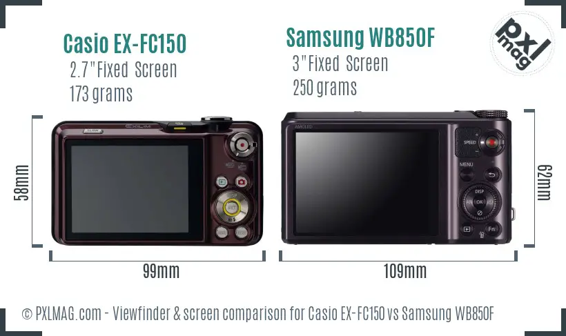 Casio EX-FC150 vs Samsung WB850F Screen and Viewfinder comparison