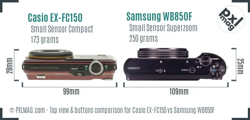 Casio EX-FC150 vs Samsung WB850F top view buttons comparison