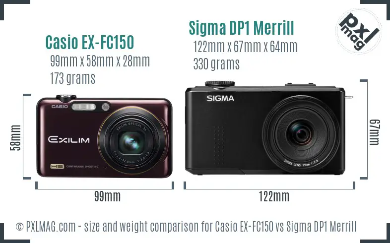 Casio EX-FC150 vs Sigma DP1 Merrill size comparison