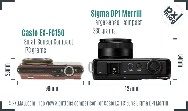 Casio EX-FC150 vs Sigma DP1 Merrill top view buttons comparison