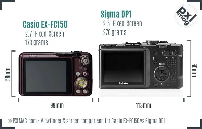 Casio EX-FC150 vs Sigma DP1 Screen and Viewfinder comparison