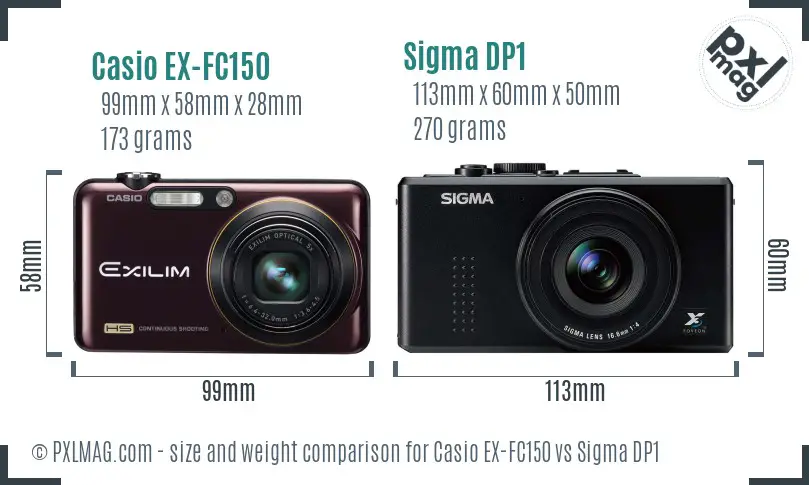 Casio EX-FC150 vs Sigma DP1 size comparison