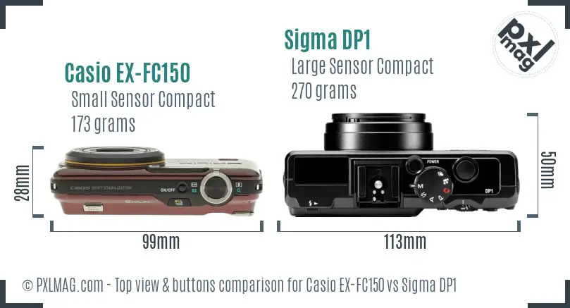 Casio EX-FC150 vs Sigma DP1 top view buttons comparison