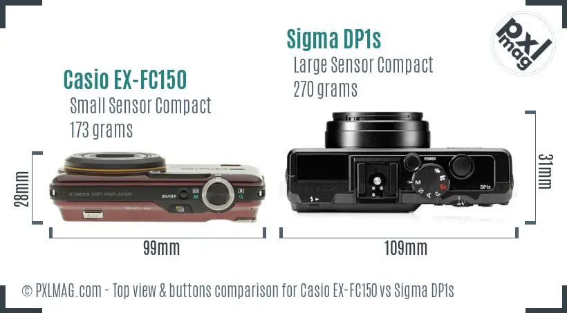 Casio EX-FC150 vs Sigma DP1s top view buttons comparison Casio EX-FC150 vs Sigma DP1s top view buttons comparison