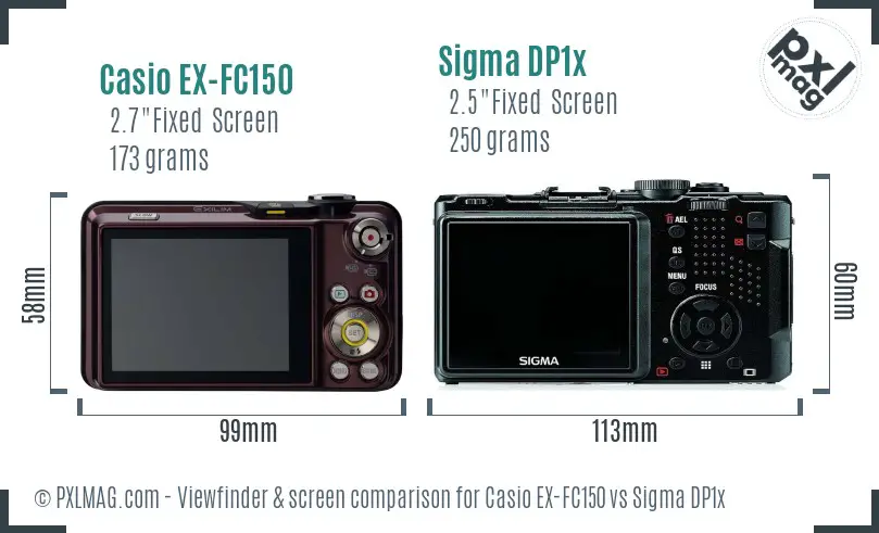 Casio EX-FC150 vs Sigma DP1x Screen and Viewfinder comparison