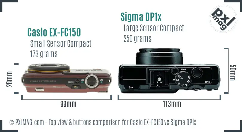 Casio EX-FC150 vs Sigma DP1x top view buttons comparison