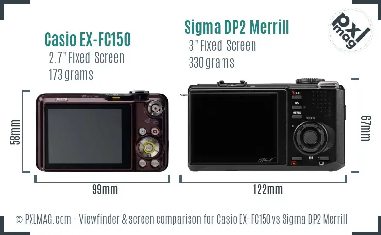 Casio EX-FC150 vs Sigma DP2 Merrill Screen and Viewfinder comparison