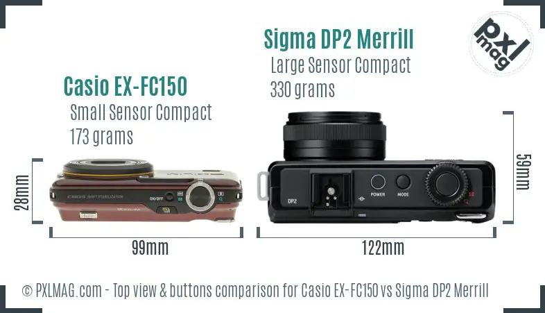 Casio EX-FC150 vs Sigma DP2 Merrill top view buttons comparison