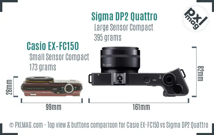 Casio EX-FC150 vs Sigma DP2 Quattro top view buttons comparison