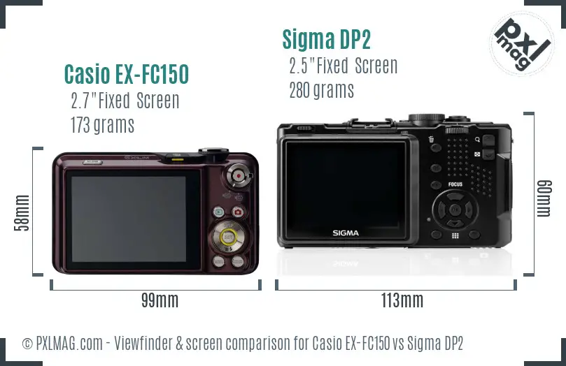 Casio EX-FC150 vs Sigma DP2 Screen and Viewfinder comparison