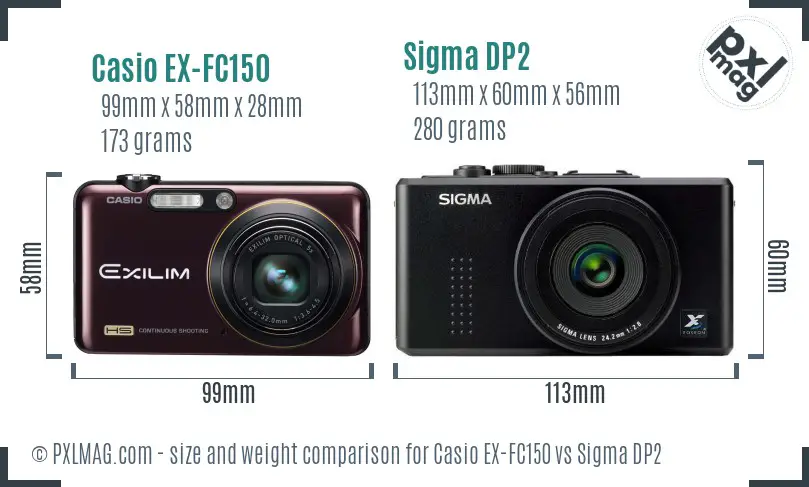 Casio EX-FC150 vs Sigma DP2 size comparison