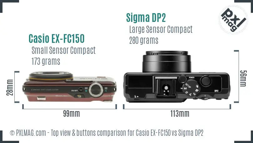 Casio EX-FC150 vs Sigma DP2 top view buttons comparison