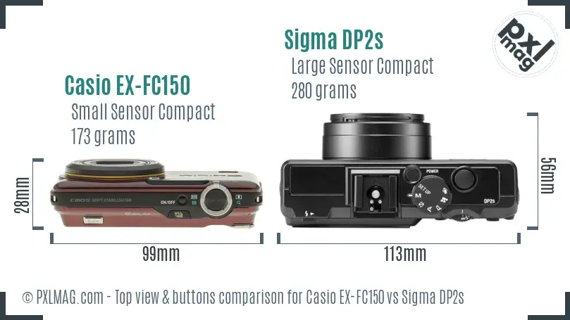 Casio EX-FC150 vs Sigma DP2s top view buttons comparison