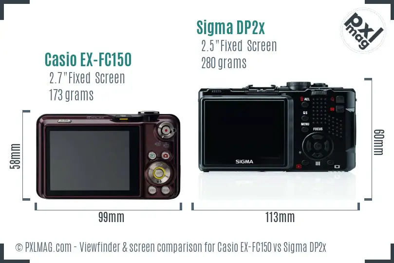 Casio EX-FC150 vs Sigma DP2x Screen and Viewfinder comparison