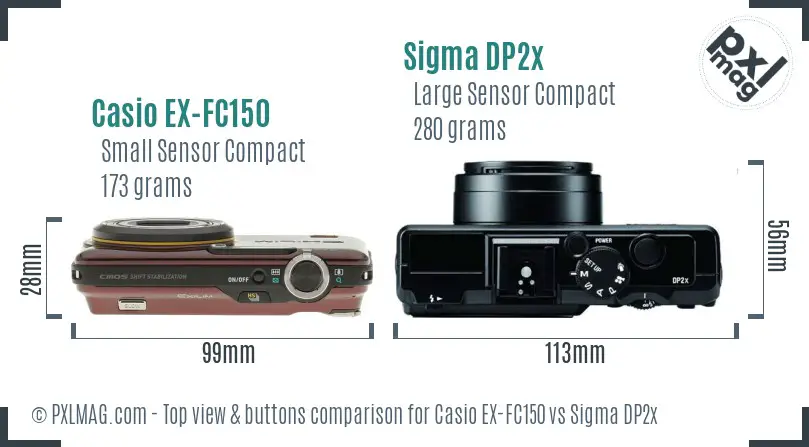 Casio EX-FC150 vs Sigma DP2x top view buttons comparison