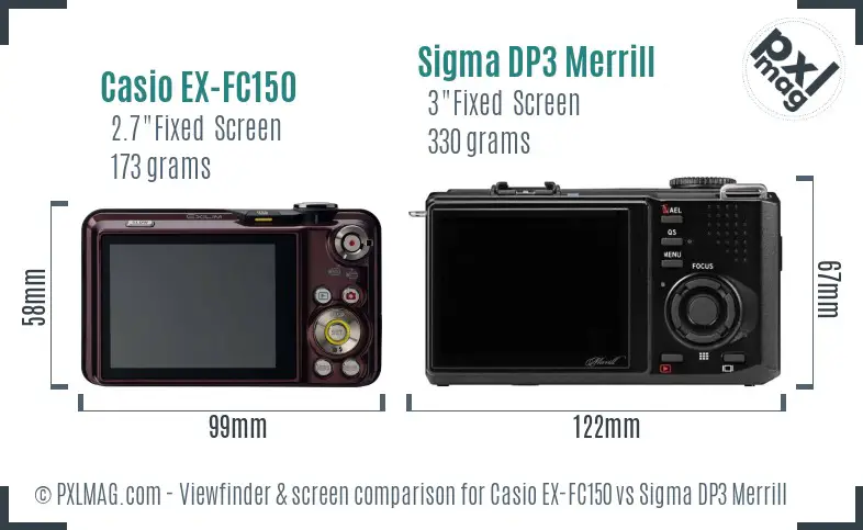 Casio EX-FC150 vs Sigma DP3 Merrill Screen and Viewfinder comparison