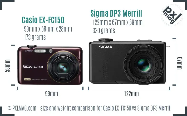 Casio EX-FC150 vs Sigma DP3 Merrill size comparison