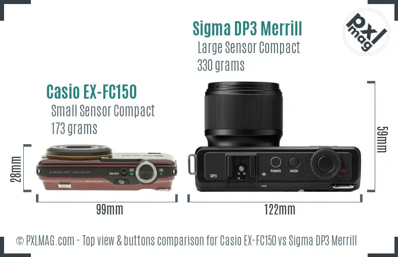 Casio EX-FC150 vs Sigma DP3 Merrill top view buttons comparison