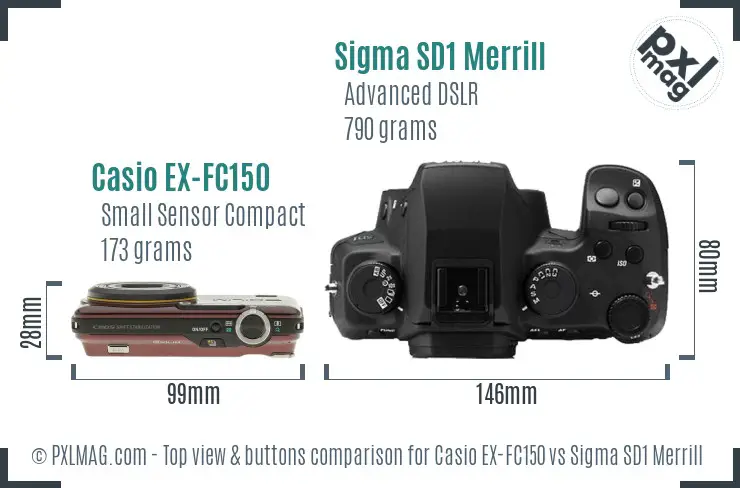 Casio EX-FC150 vs Sigma SD1 Merrill top view buttons comparison