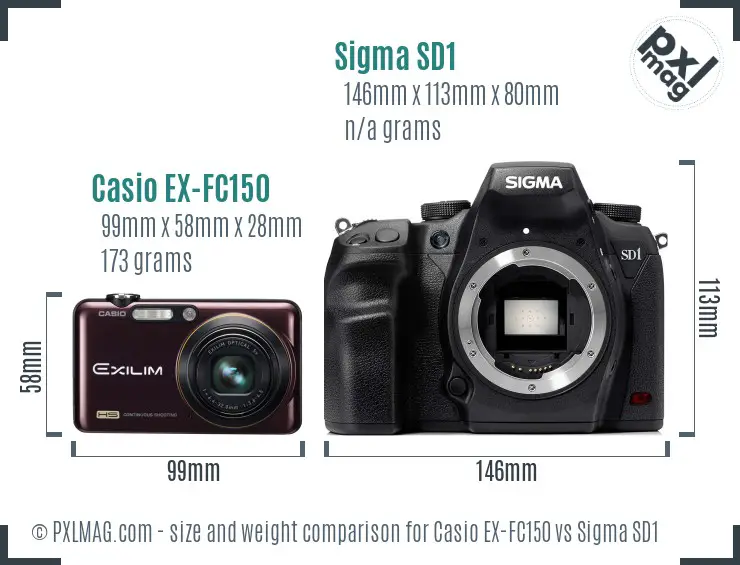 Casio EX-FC150 vs Sigma SD1 size comparison