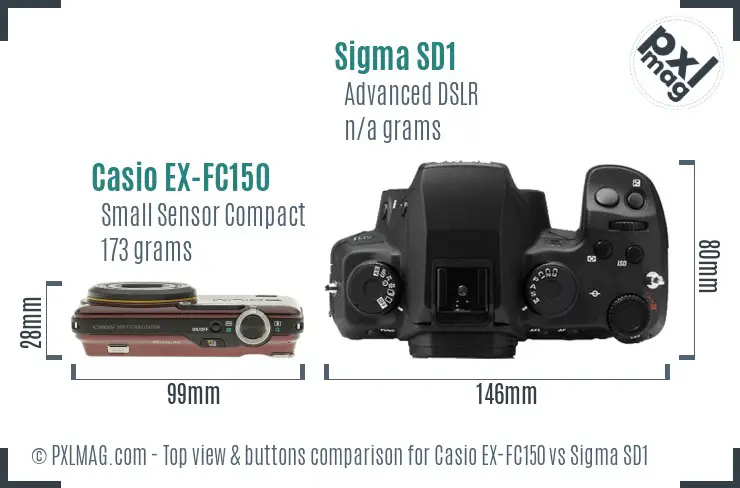Casio EX-FC150 vs Sigma SD1 top view buttons comparison