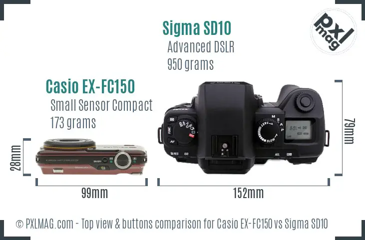 Casio EX-FC150 vs Sigma SD10 top view buttons comparison