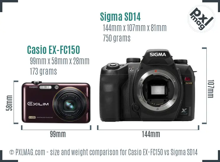 Casio EX-FC150 vs Sigma SD14 size comparison