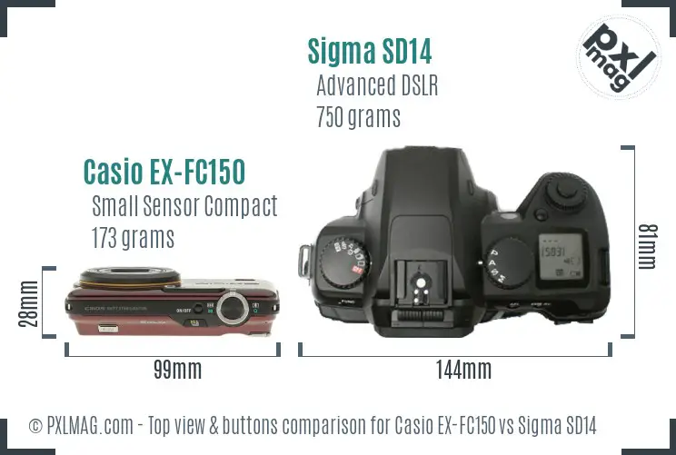 Casio EX-FC150 vs Sigma SD14 top view buttons comparison