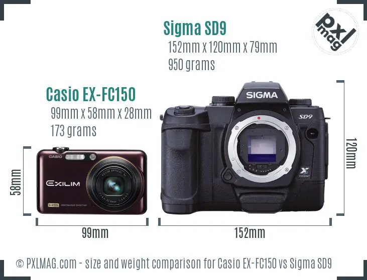 Casio EX-FC150 vs Sigma SD9 size comparison