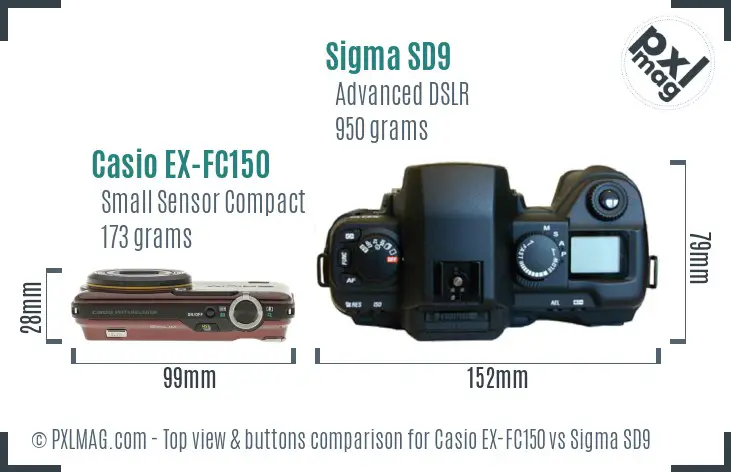 Casio EX-FC150 vs Sigma SD9 top view buttons comparison
