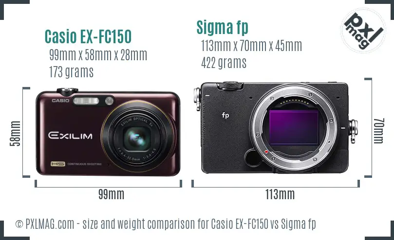 Casio EX-FC150 vs Sigma fp size comparison