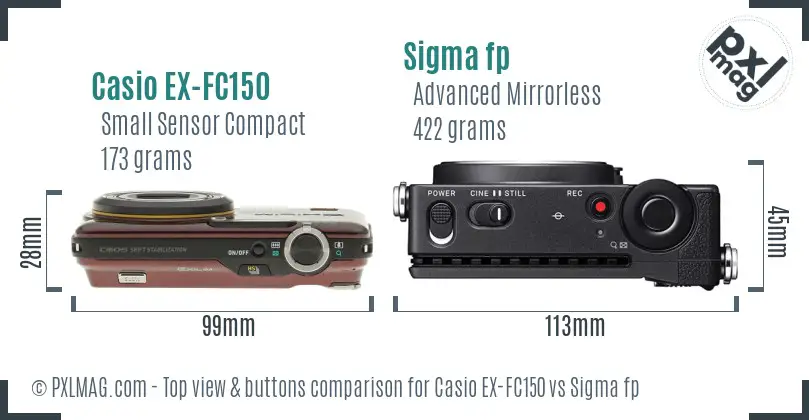 Casio EX-FC150 vs Sigma fp top view buttons comparison