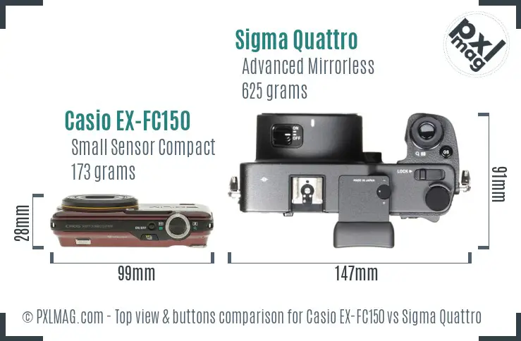 Casio EX-FC150 vs Sigma Quattro top view buttons comparison