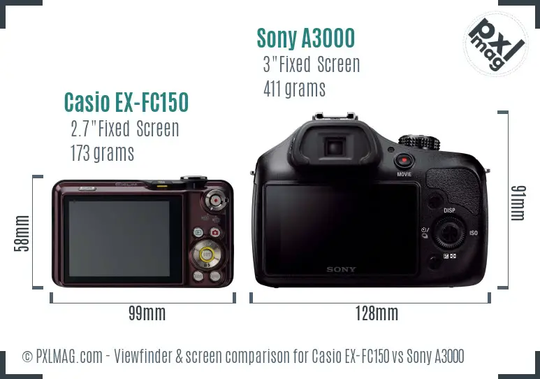 Casio EX-FC150 vs Sony A3000 Screen and Viewfinder comparison