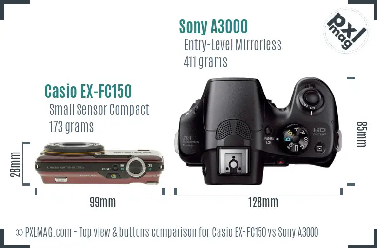 Casio EX-FC150 vs Sony A3000 top view buttons comparison