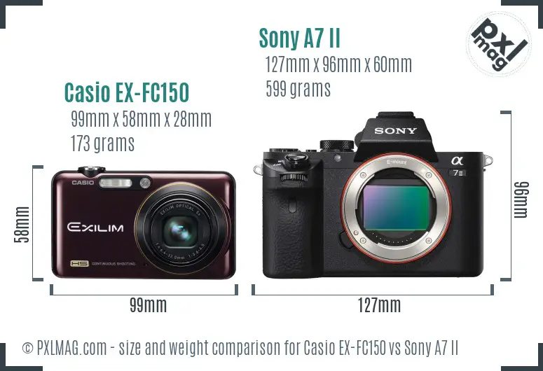 Casio EX-FC150 vs Sony A7 II size comparison