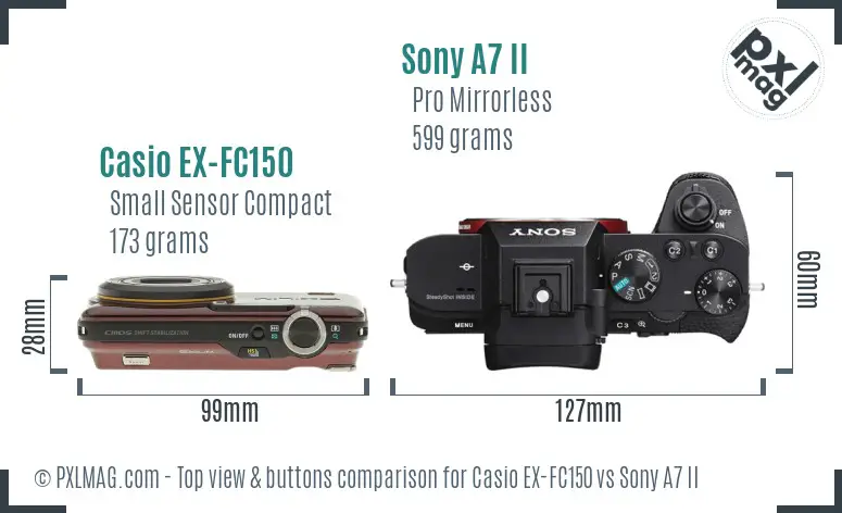 Casio EX-FC150 vs Sony A7 II top view buttons comparison