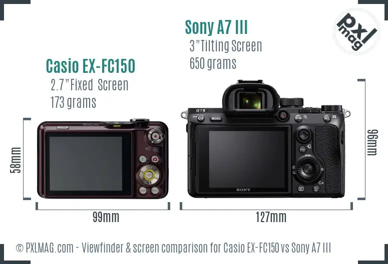 Casio EX-FC150 vs Sony A7 III Screen and Viewfinder comparison