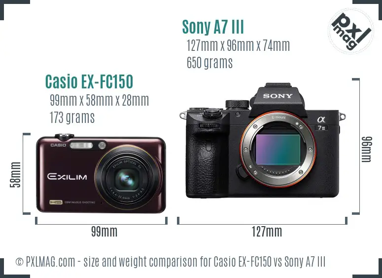 Casio EX-FC150 vs Sony A7 III size comparison