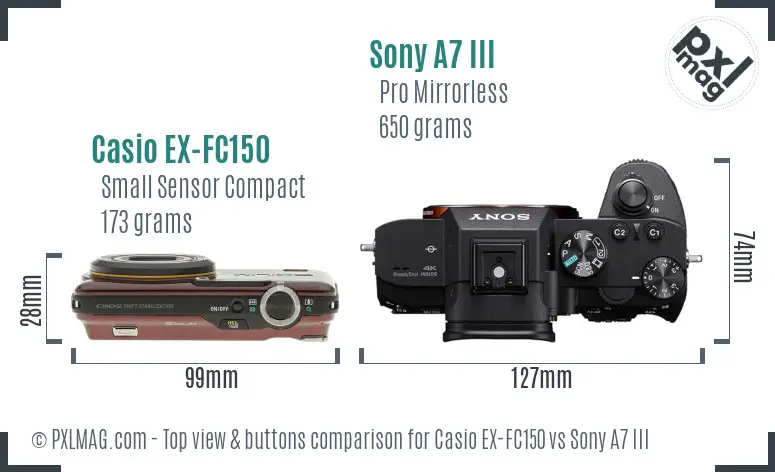 Casio EX-FC150 vs Sony A7 III top view buttons comparison