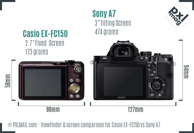 Casio EX-FC150 vs Sony A7 Screen and Viewfinder comparison