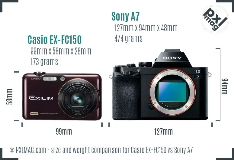 Casio EX-FC150 vs Sony A7 size comparison