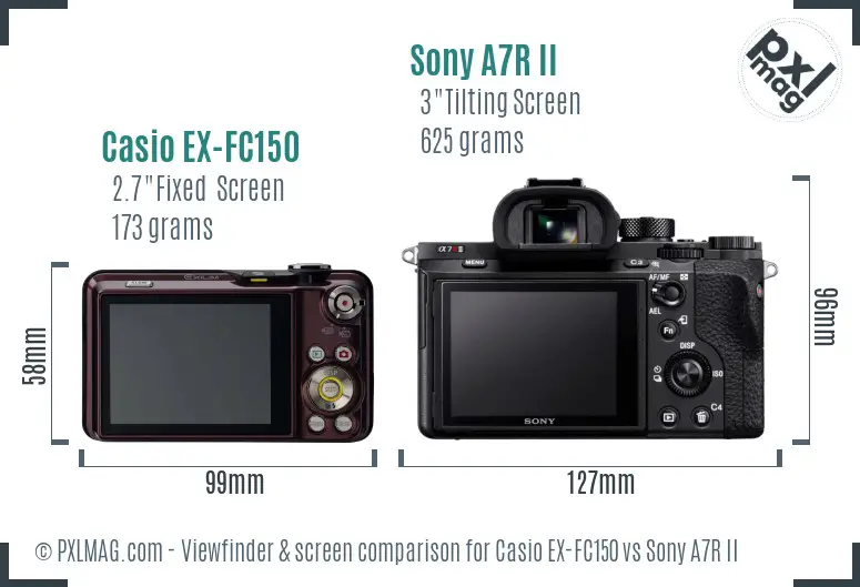 Casio EX-FC150 vs Sony A7R II Screen and Viewfinder comparison