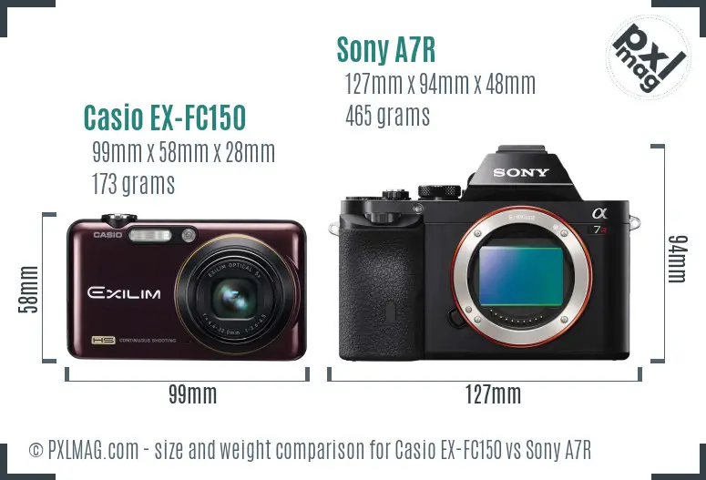 Casio EX-FC150 vs Sony A7R size comparison