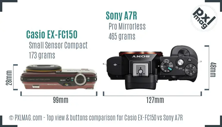 Casio EX-FC150 vs Sony A7R top view buttons comparison