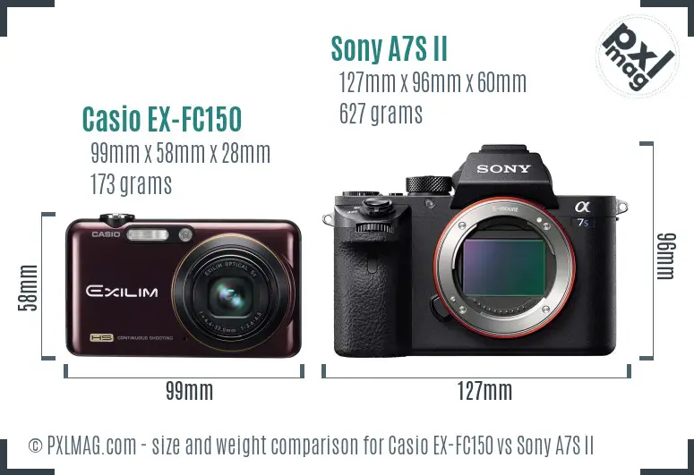Casio EX-FC150 vs Sony A7S II size comparison