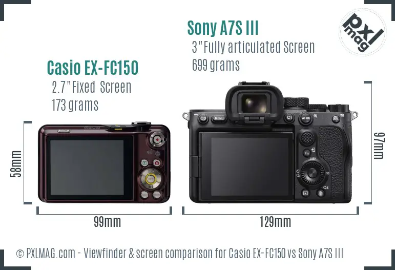 Casio EX-FC150 vs Sony A7S III Screen and Viewfinder comparison